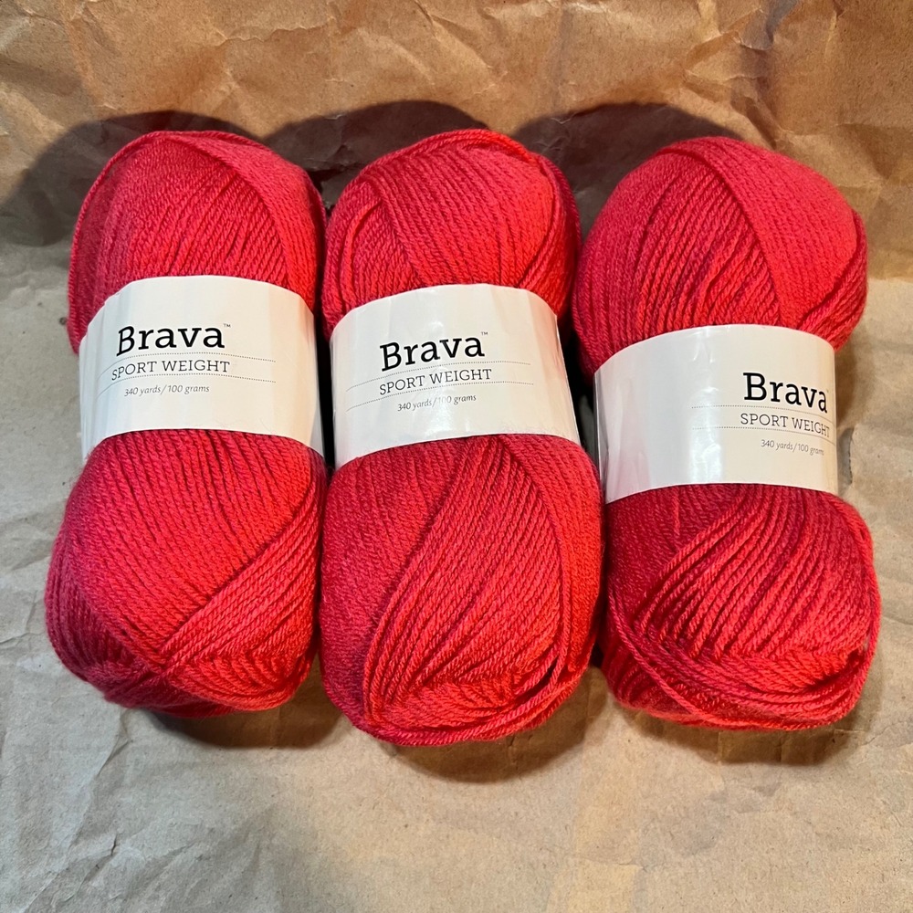 Knit Picks 300g Brava Sport Weight Yarn Rouge Pink Red Acrylic 3 Skeins Lot
